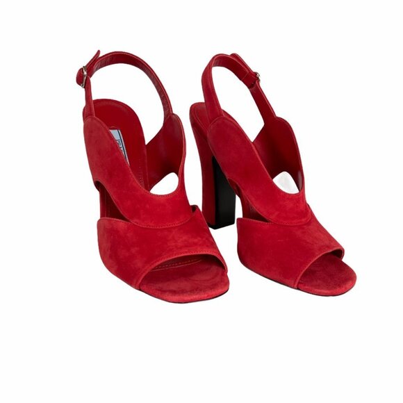 Prada Collection 1X890L Comoscio Women's Red Suede High Heel Pumps Shoes - Picture 10 of 13